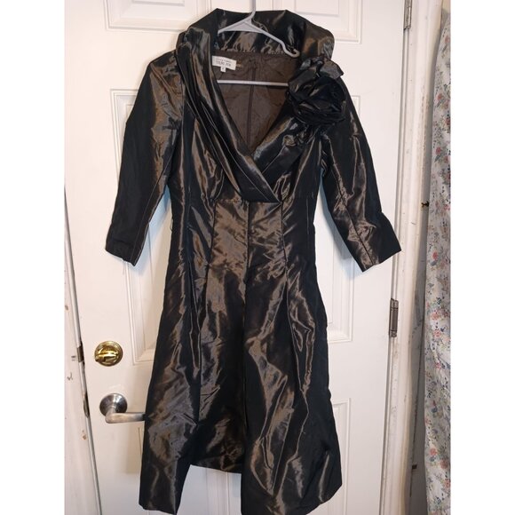 Rickie Freeman Terri Jon Taffeta Dress Sz 6 Metallic Brown - Picture 1 of 12